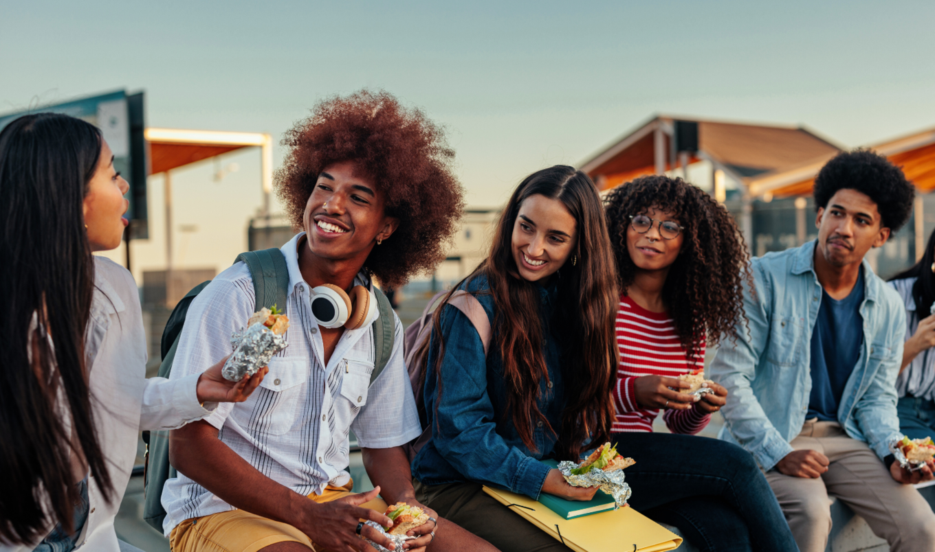 students outside eating